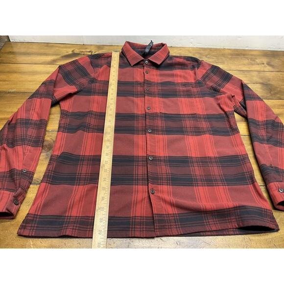 Lululemon Shirt Mens Large Red Black Buffalo Plaid Masons Peak Flannel Commuter - Picture 7 of 12